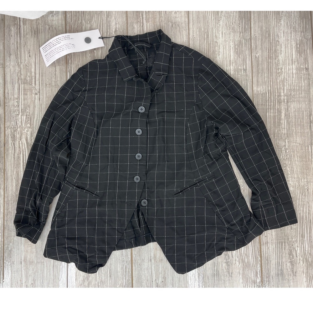 Rundholz Black Label XL White and Black Check Grid Asymmetrical Button Up NWT